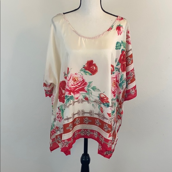 Johnny Was Tops - Rare Johnny Was Rose Handkerchief Silk Top